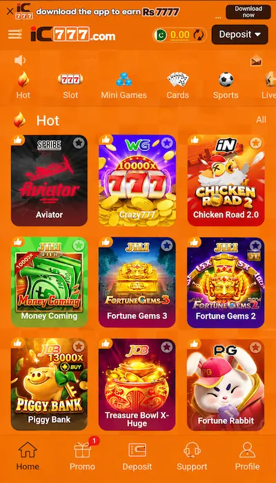 IC777 Games Dashboard – Gaming App Interface
