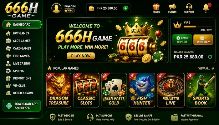 666H Game dashboard with popular games