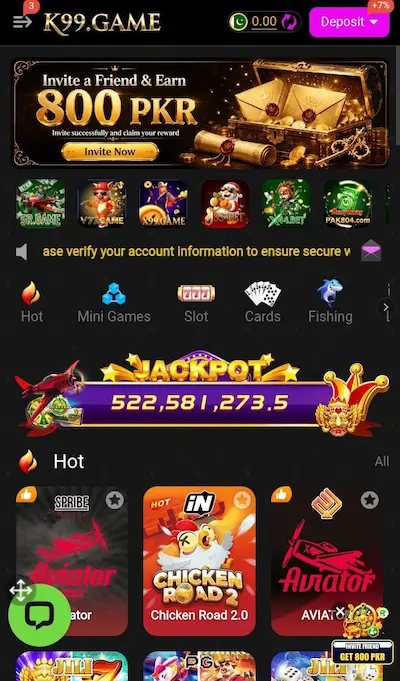 K99 Game Download dashboard interface for Android